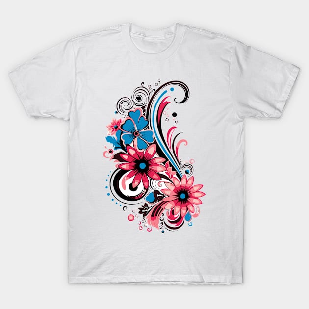 graphic background, Elegant Floral Fusion: Nature-Inspired Vector Illustration T-Shirt by FK